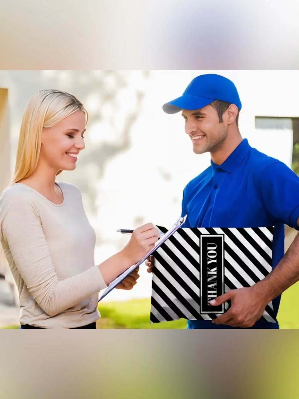 20  12” x 15.5” Black & White Striped Thank  You Poly Mailers